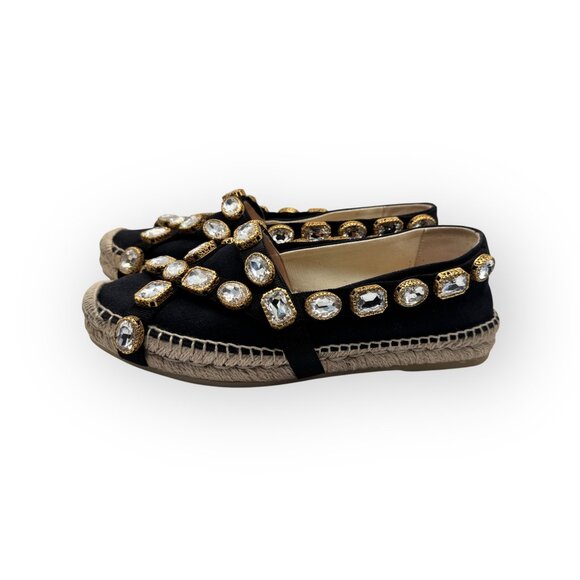 Authentic Gucci Crystal Embellished Round Toe Pepita Espadrilles Flats - Picture 2 of 6